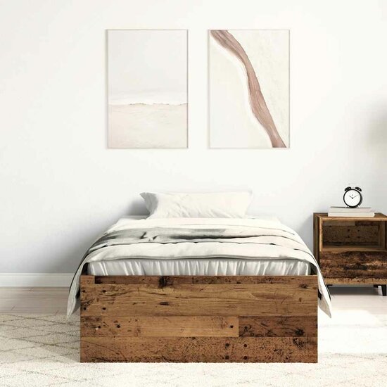 Bedframe Zonder Matras Spaanplaat Oud Hout 75 x 190 cm