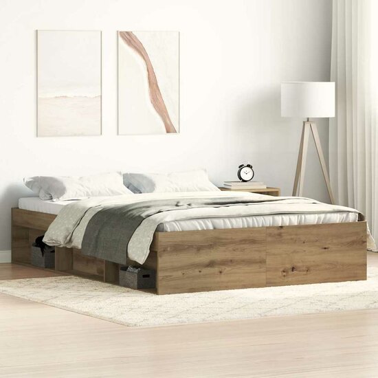 Bedframe Zonder Matras Spaanplaat Artisanaal Eikenkleurig 135 x 190 cm