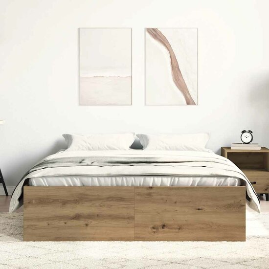 Bedframe Zonder Matras Spaanplaat Artisanaal Eikenkleurig 135 x 190 cm