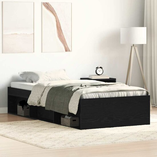Bedframe zonder matras 90x200 cm spaanplaat zwart eikenkleurig