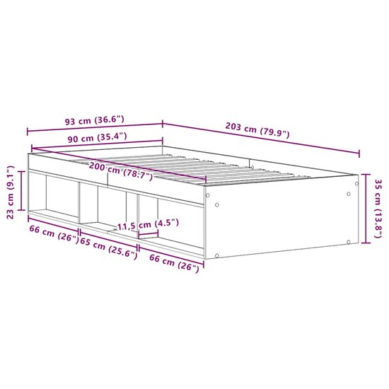 Bedframe zonder matras 90x200 cm spaanplaat zwart eikenkleurig