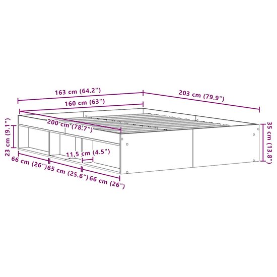 Bedframe zonder matras 160x200 cm bewerkt hout zwart eikenkleur