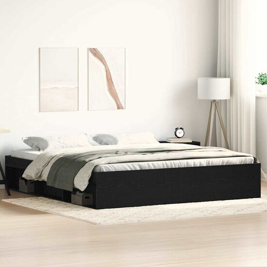 Bedframe zonder matras 200x200 cm bewerkt hout zwart eikenkleur