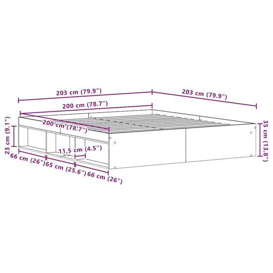 Bedframe zonder matras 200x200 cm bewerkt hout zwart eikenkleur
