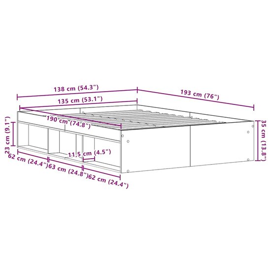 Bedframe zonder matras 135x190 cm bewerkt hout zwart eikenkleur