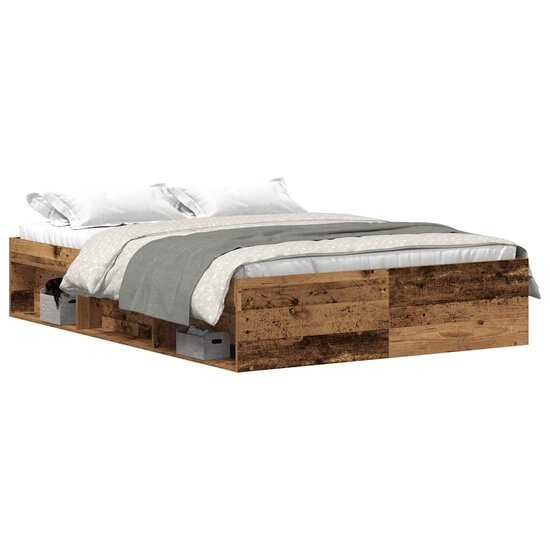 Bedframe zonder matras bewerkt 135x190 cm bewerkt hout oud