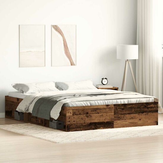 Bedframe Zonder Matras Bewerkt Hout Oud Hout 150 x 200 cm