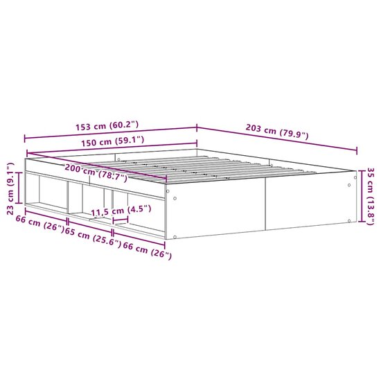 Bedframe Zonder Matras Bewerkt Hout Oud Hout 150 x 200 cm