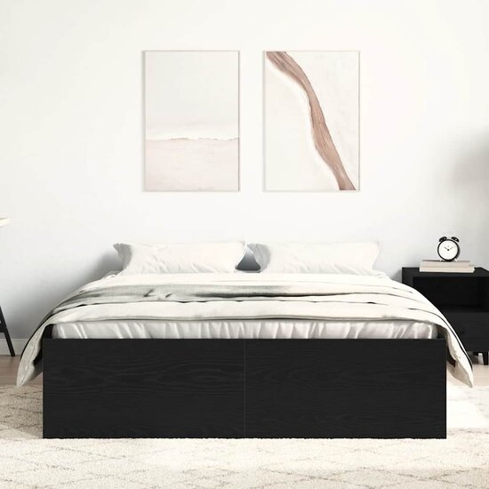 Bedframe Zonder Matras Bewerkt Hout Kleur Zwart Eiken 140 x 200 cm