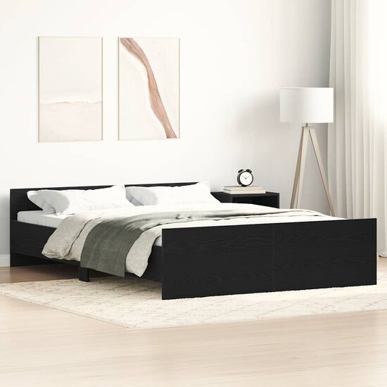Bedframe Zonder Matras Bewerkt Hout Kleur Zwart Eiken 135 x 190 cm