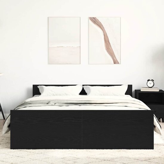 Bedframe Zonder Matras Bewerkt Hout Kleur Zwart Eiken 135 x 190 cm
