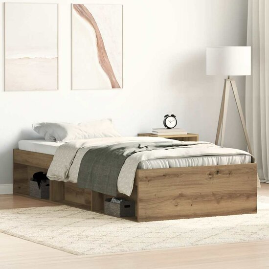 Bedframe Zonder Matras Spaanplaat Ambachtelijk Artisanaal Eikenkleurig 75 x 190 cm