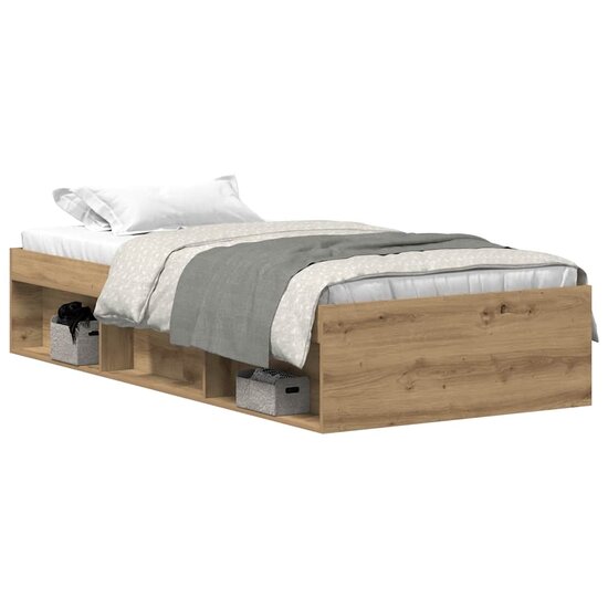 Bedframe Zonder Matras Spaanplaat Ambachtelijk Artisanaal Eikenkleurig 75 x 190 cm