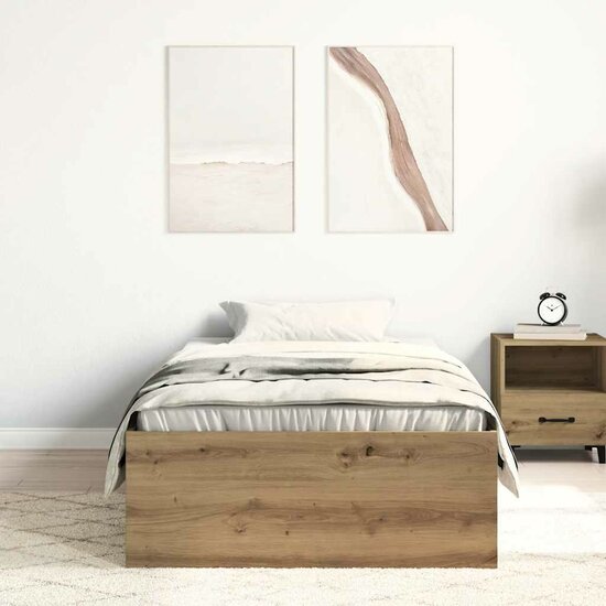 Bedframe Zonder Matras Spaanplaat Ambachtelijk Artisanaal Eikenkleurig 75 x 190 cm