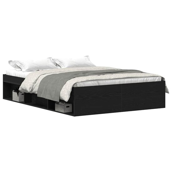 Bedframe Zonder Matras Bewerkt Hout Kleur Zwart Eiken 140 x 190 cm