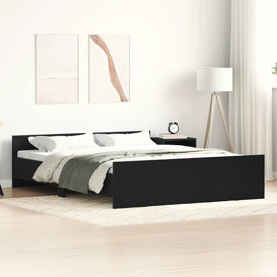 Bedframe Zonder Matras Bewerkt Hout Kleur Zwart Eiken 160 x 200 cm