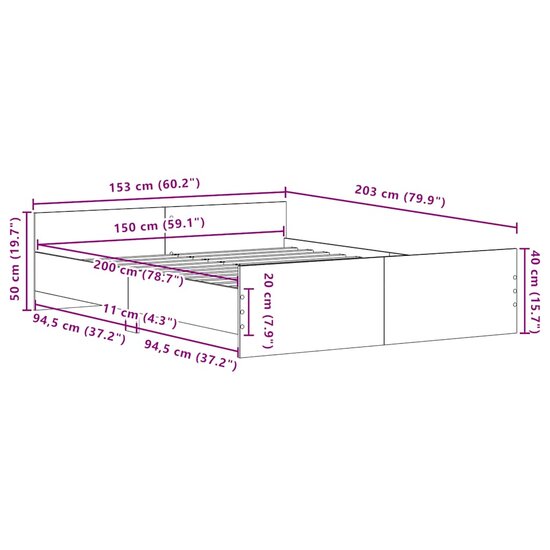 Bedframe zonder matras 150x200 cm bewerkt hout zwart eikenkleur