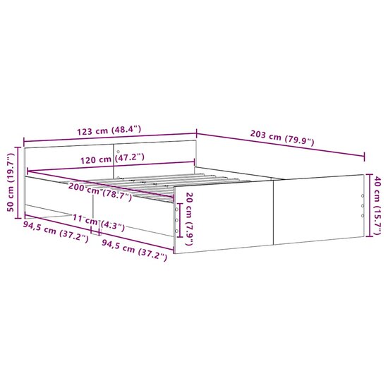 Bedframe Zonder Matras Bewerkt Hout Kleur Zwart Eiken 120 x 200 cm