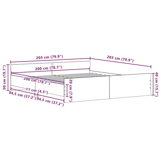 Bedframe Zonder Matras Bewerkt Hout Kleur Zwart Eiken 200 x 200 cm