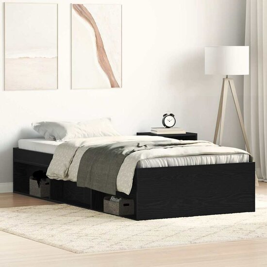Bedframe Zonder Matras Spaanplaat Kleurig Zwart Eiken 100 x 200 cm