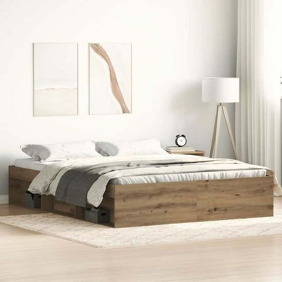 Bedframe Zonder Matras Spaanplaat Artisanaal Eikenkleurig 150 x 200 cm