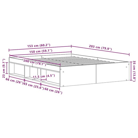 Bedframe Zonder Matras Spaanplaat Artisanaal Eikenkleurig 150 x 200 cm