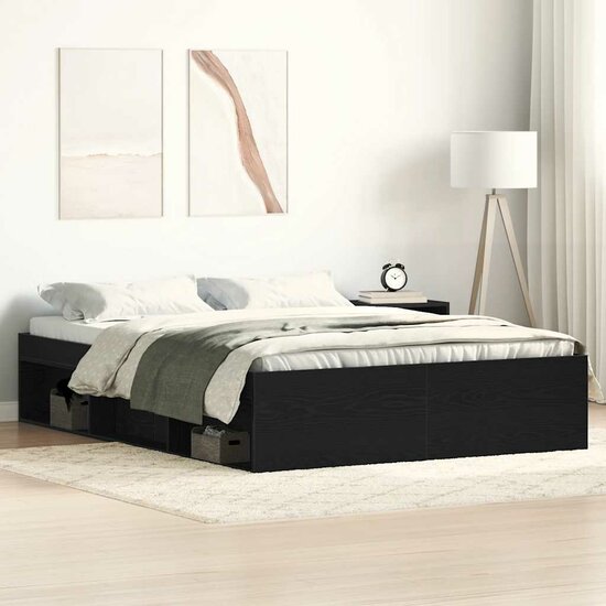 Bedframe Zonder Matras Bewerkt Hout Kleur Zwart Eiken 120 x 200 cm
