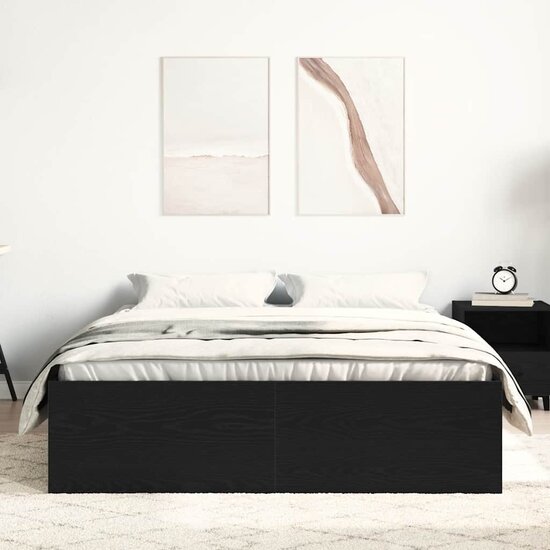 Bedframe Zonder Matras Bewerkt Hout Kleur Zwart Eiken 120 x 200 cm