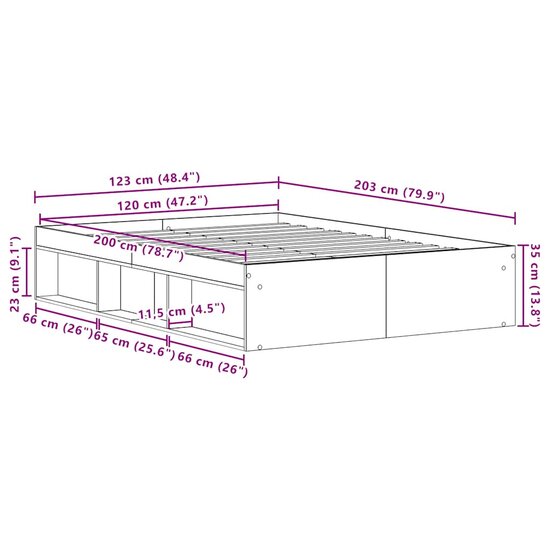 Bedframe Zonder Matras Bewerkt Hout Kleur Zwart Eiken 120 x 200 cm