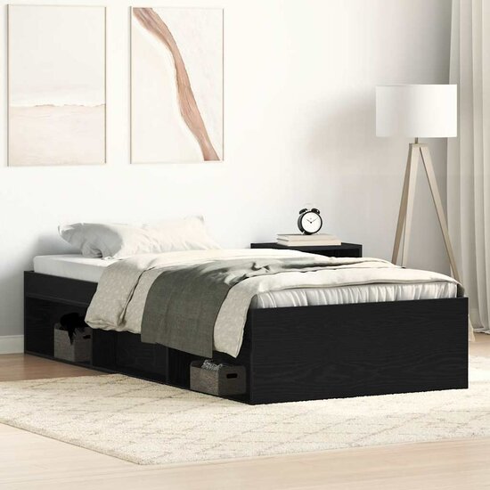 Bedframe Zonder Matras Spaanplaat Kleurig Zwart Eiken 75 x 190 cm