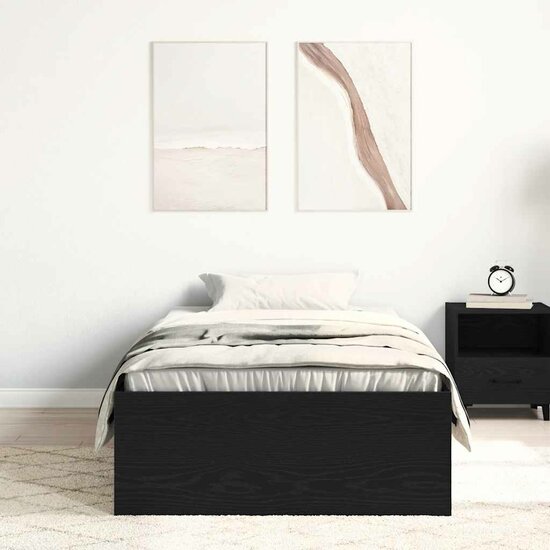Bedframe Zonder Matras Spaanplaat Kleurig Zwart Eiken 75 x 190 cm