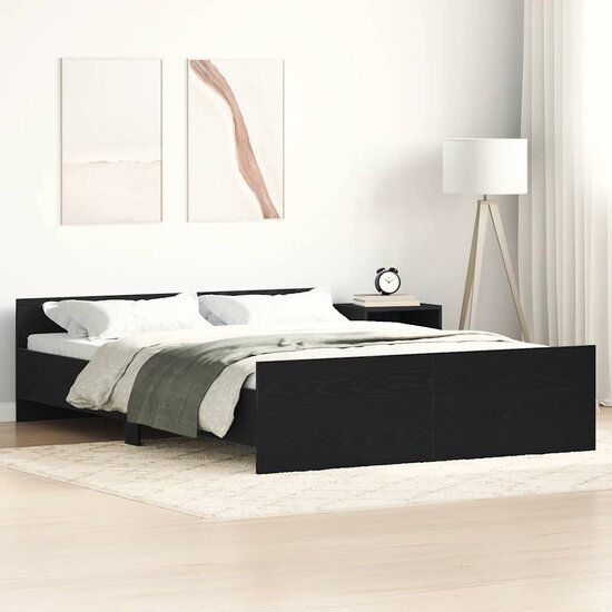 Bedframe Zonder Matras Bewerkt Hout Kleur Zwart Eiken 140 x 190 cm