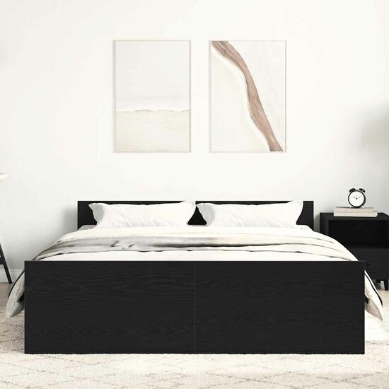 Bedframe Zonder Matras Bewerkt Hout Kleur Zwart Eiken 140 x 190 cm
