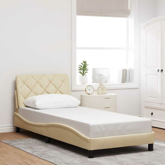 Bedframe Zonder Matras Stof Kleurig 90 x 190 cm Cr&egrave;me