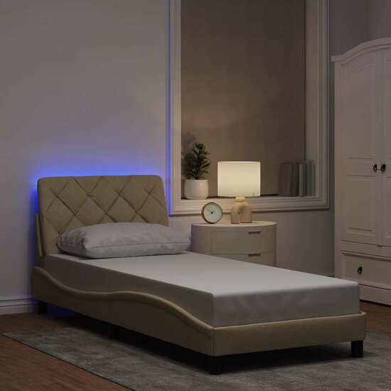 Bedframe Met Led Zonder Matras Stof Kleurig 90 x 190 cm Cr&egrave;me