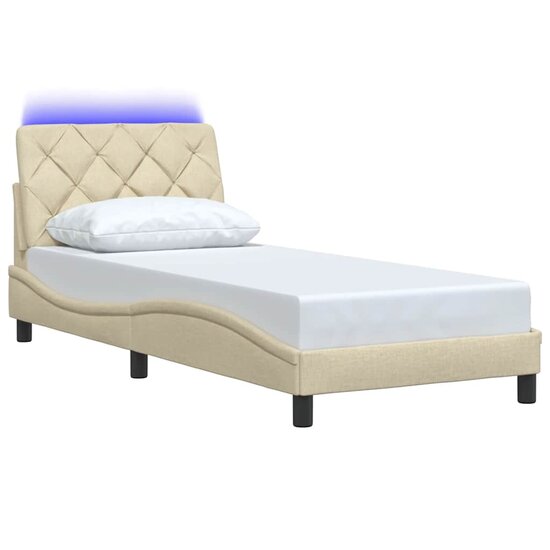 Bedframe Met Led Zonder Matras Stof Kleurig 90 x 190 cm Cr&egrave;me