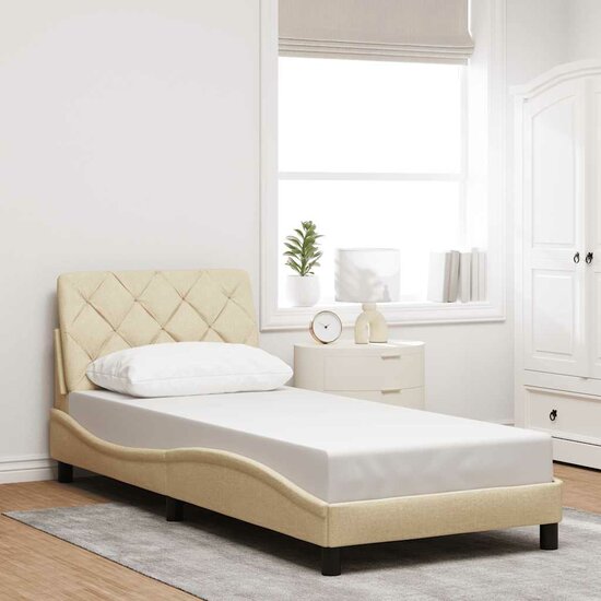 Bedframe Met Led Zonder Matras Stof Kleurig 90 x 190 cm Cr&egrave;me