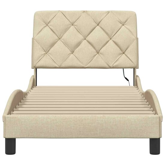 Bedframe Met Led Zonder Matras Stof Kleurig 90 x 190 cm Cr&egrave;me