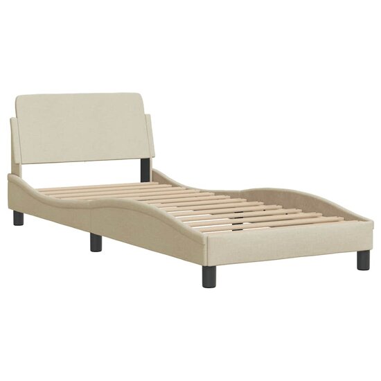 Bedframe Met Led Zonder Matras Stof Kleurig 90 x 190 cm Cr&egrave;me