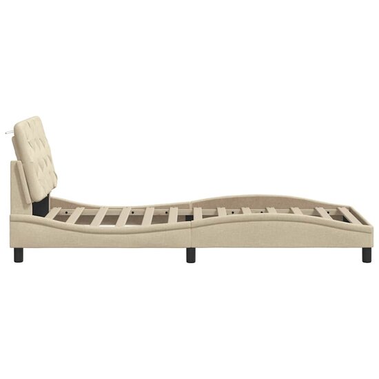 Bedframe Met Led Zonder Matras Stof Kleurig 90 x 190 cm Cr&egrave;me