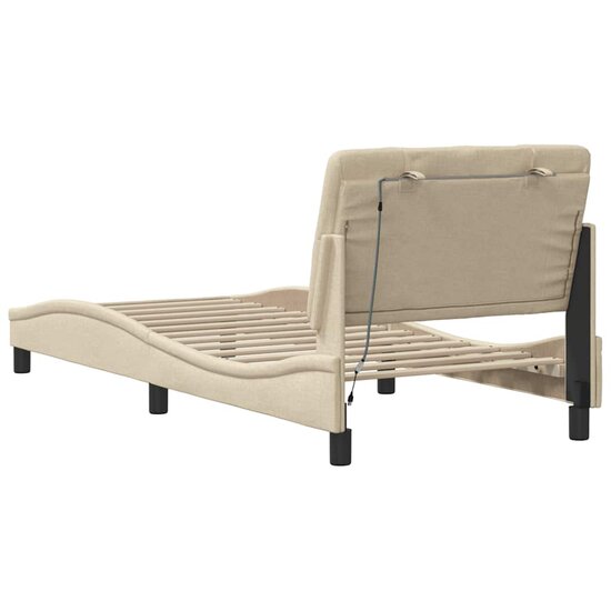 Bedframe Met Led Zonder Matras Stof Kleurig 90 x 190 cm Cr&egrave;me