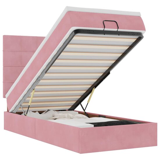 Ottoman Bed Met Matrassen 90X190Cm Fluweel 90 x 190 cm Roze