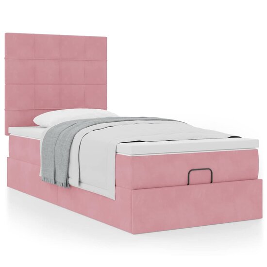Ottoman Bed Met Matrassen 90X190Cm Fluweel 90 x 190 cm Roze