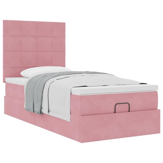 Ottoman Bed Met Matrassen 90X190Cm Fluweel 90 x 190 cm Roze