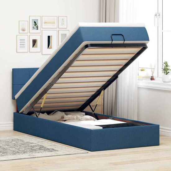 Ottoman Bed Met Matras 80X200Cm Stof 80 x 200 cm Blauw