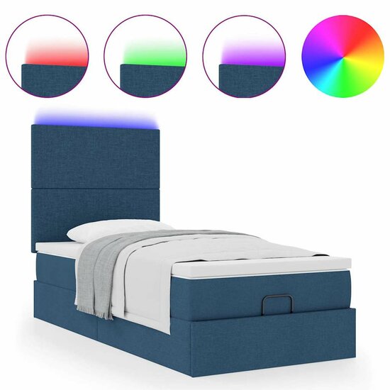Ottoman Bed Met Matras En Led&#039;s 80X200Cm Stof 80 x 200 cm Blauw