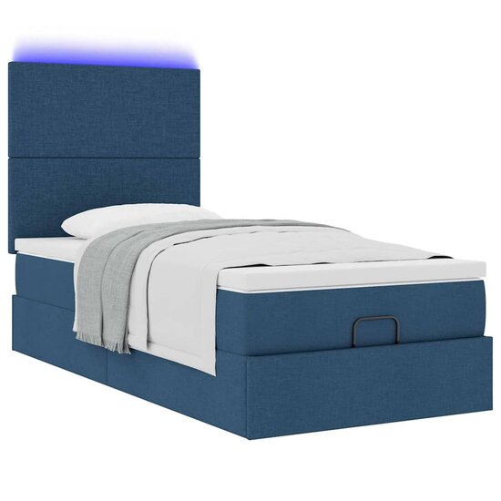 Ottoman Bed Met Matras En Led&#039;s 80X200Cm Stof 80 x 200 cm Blauw