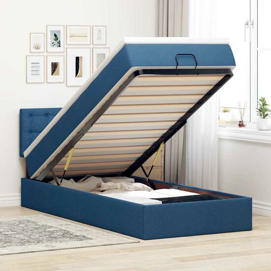 Ottoman Bed Met Matras 80X200Cm Stof 80 x 200 cm Blauw
