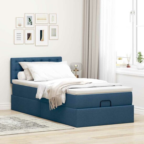 Ottoman Bed Met Matras 80X200Cm Stof 80 x 200 cm Blauw