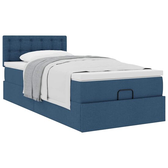 Ottoman Bed Met Matras 80X200Cm Stof 80 x 200 cm Blauw